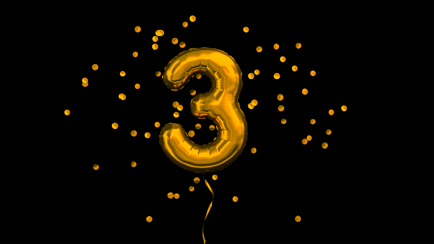 A foil balloon of number 3 at Crown Hotels