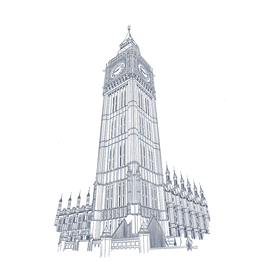 Line art of Big Ben by the parliament building under a dark sky near The Capital Hotel, Apartments and Townhouse