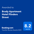 Banner of Traveller Review Awards 2023 used at Brady Apartment Hotel Flinders Street