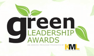 Green Leadership Awards promotional graphic with green leaves and KML logo at Hotel X Toronto