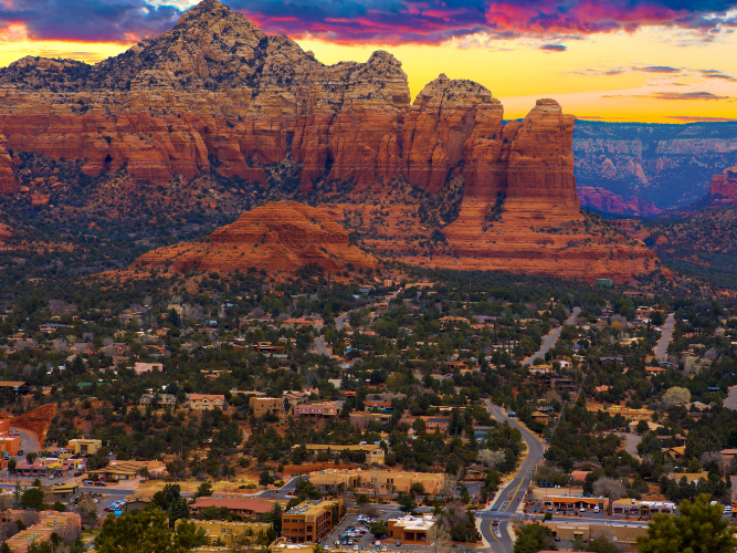 Aerial view of the city with the beautiful rocky mountains