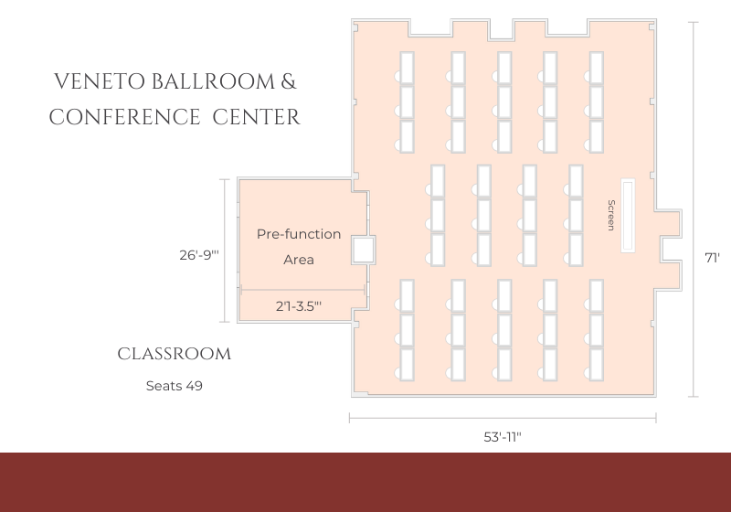 Ballroom layout for classroom/conference