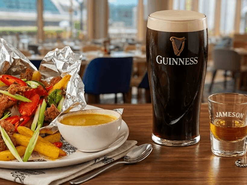 Irish spice bag, Guinness pint and Jameson