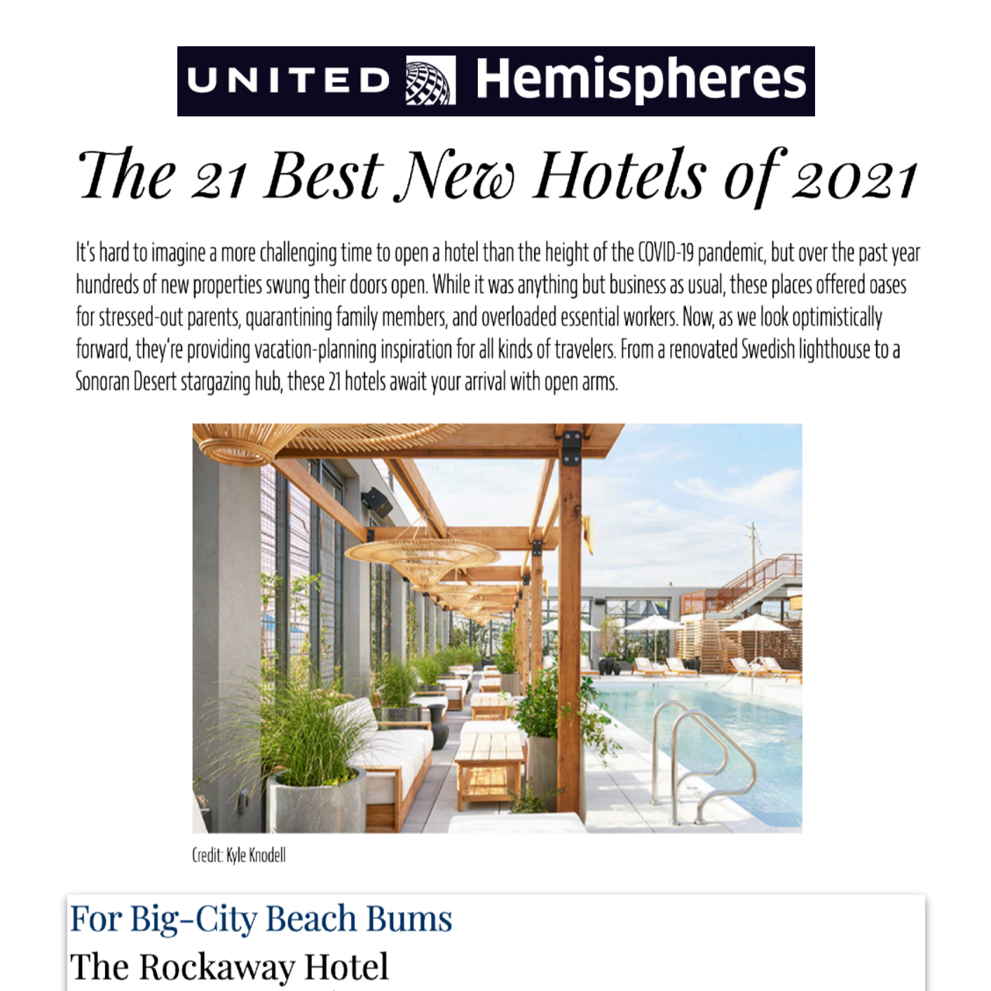 Article about The Rockaway Hotel in United Hemispheres