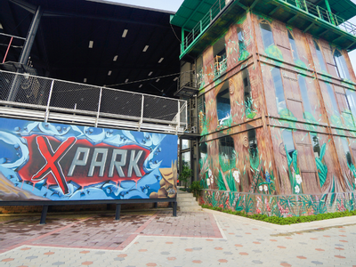Graffiti art on urban building walls in X PARK near Sunway Hotel Big Box