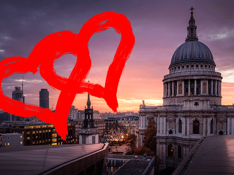 Poster on central London with 2 hearts at St. Giles Hotels