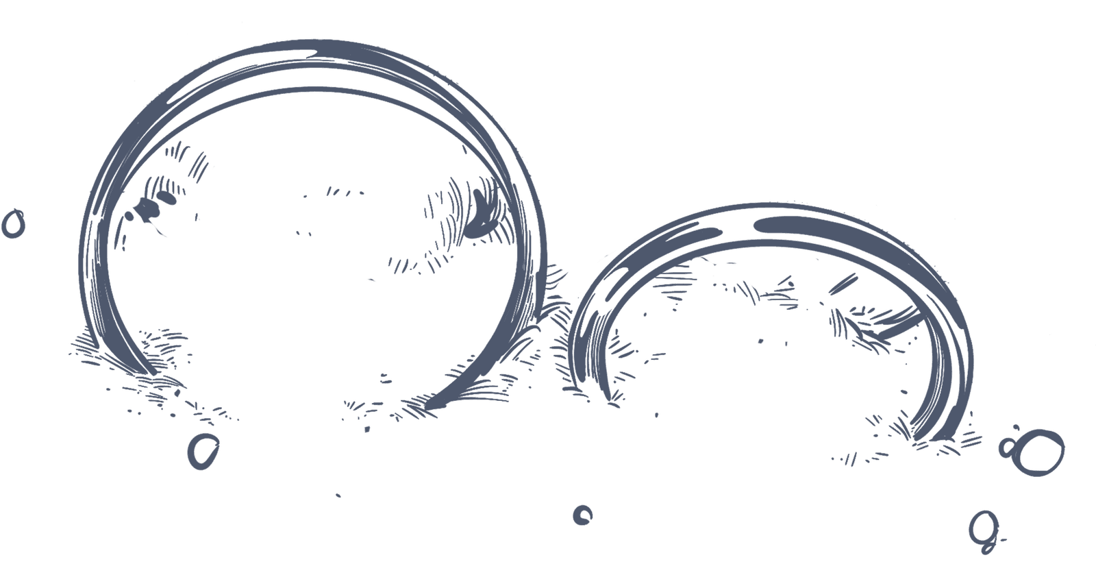 Illustration of two soap bubbles floating on water with bubbles around at Tambua Sands Beach Resort Nadi Fiji نادي