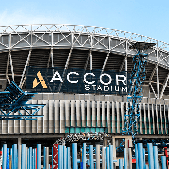 Front view of the Accor Stadium near Pullman Olympic Park