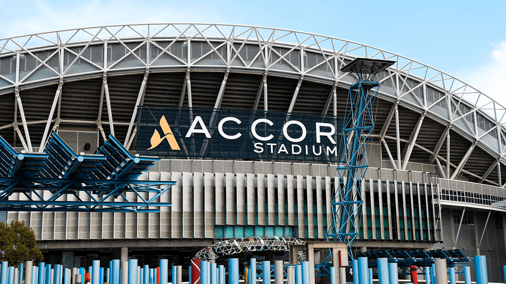 Front view of the Accor Stadium near Pullman Olympic Park