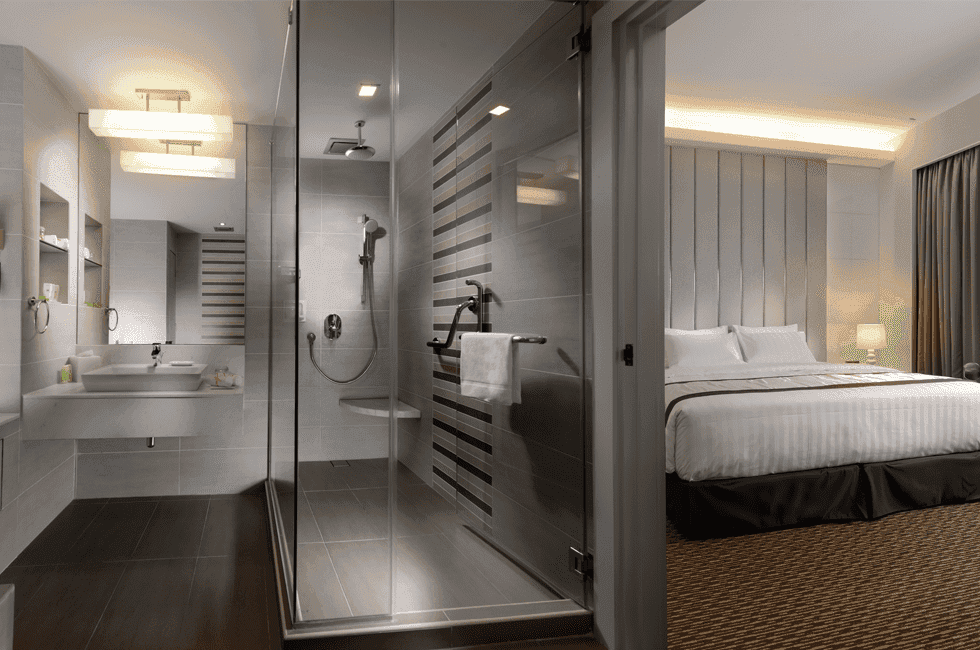 Separated bathroom & bedroom in Executive Suite at Sunway Hotel Georgetown