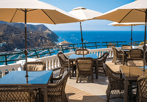 Dining & lounge area overlooking the sea at Catalina Island Company