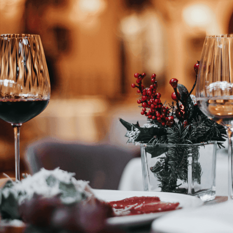 A table set for Christmas dinner