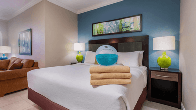Studio King bedroom at Shephard's Beach Resort