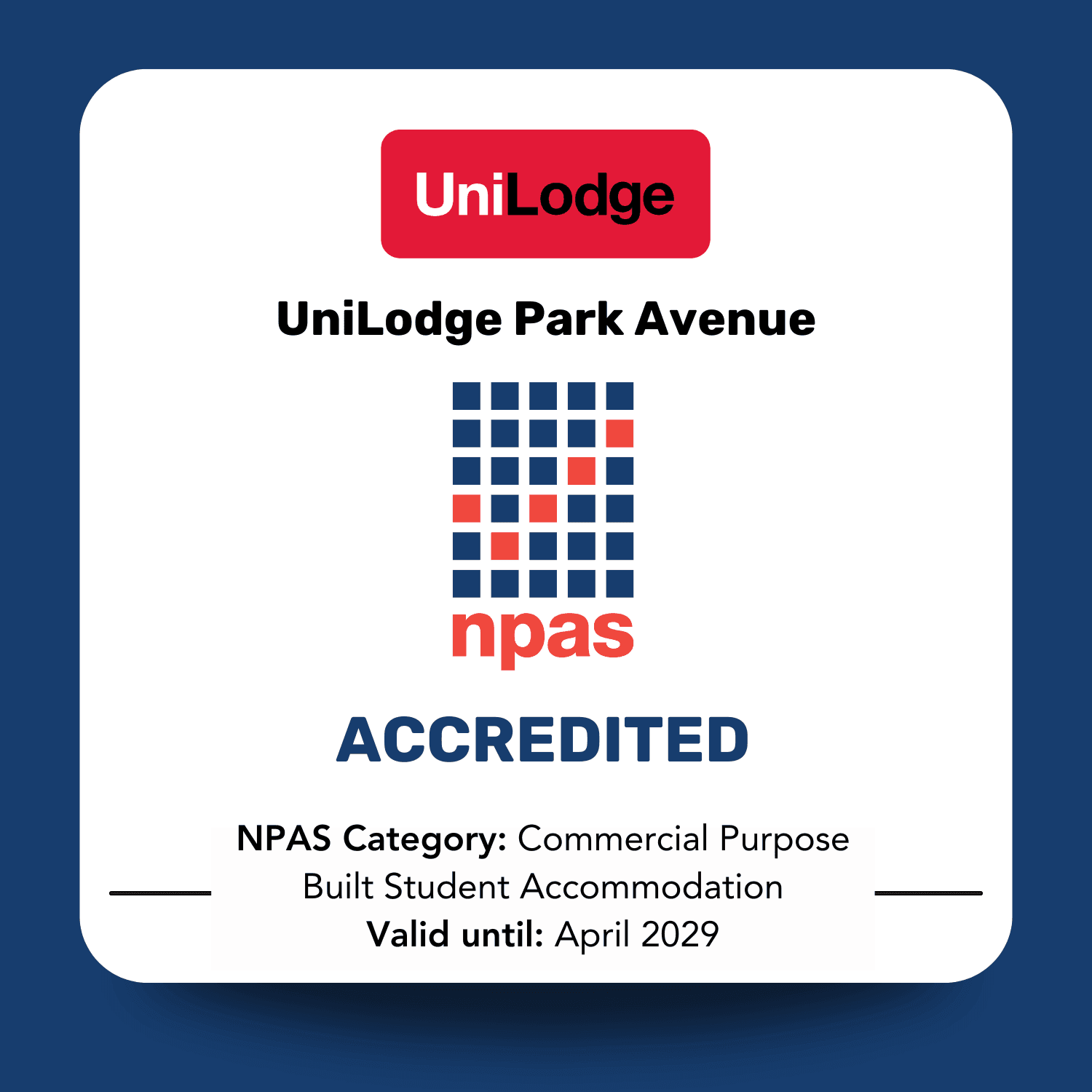 UniLodge Park Avenue NPAS Accreditation Tile