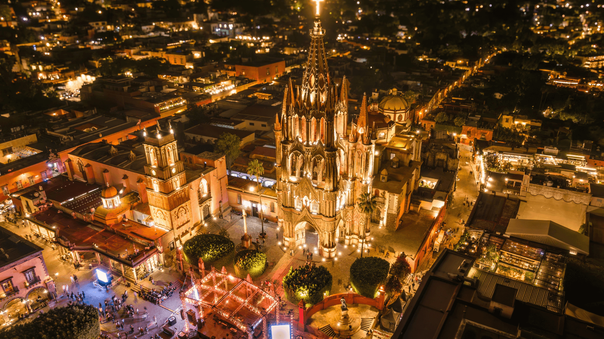 Stunning aerial night view of Historic Center of Celaya located near Real Inn Celaya
