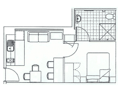 1 Bedroom Apartment (with Queen Bed) - Floor Plan