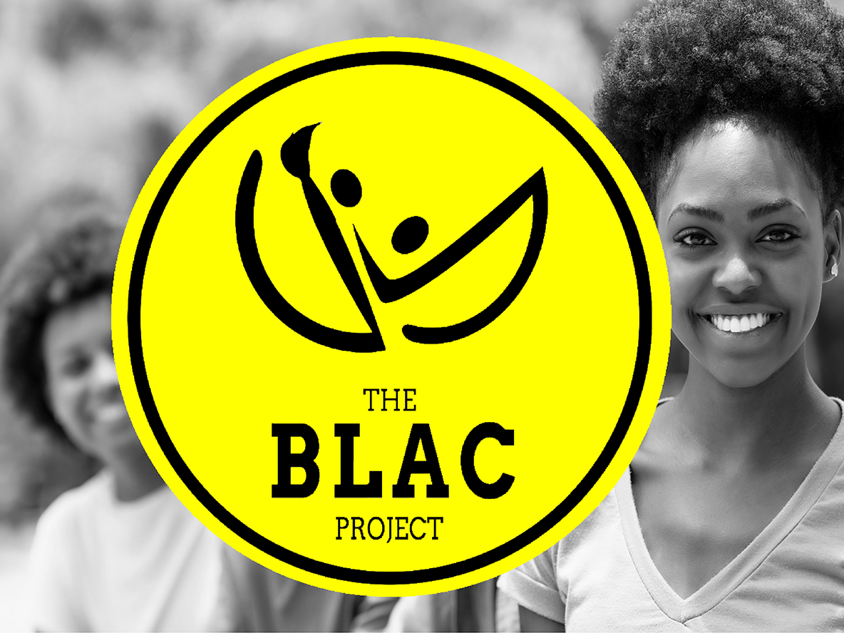 The B.L.A.C. Project Logo with black and white photo of African American youths in background