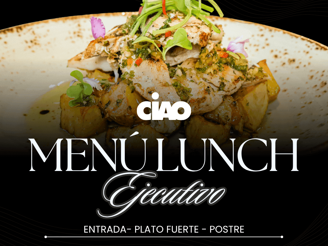 Plato de pollo con papas y hierbas, con texto 