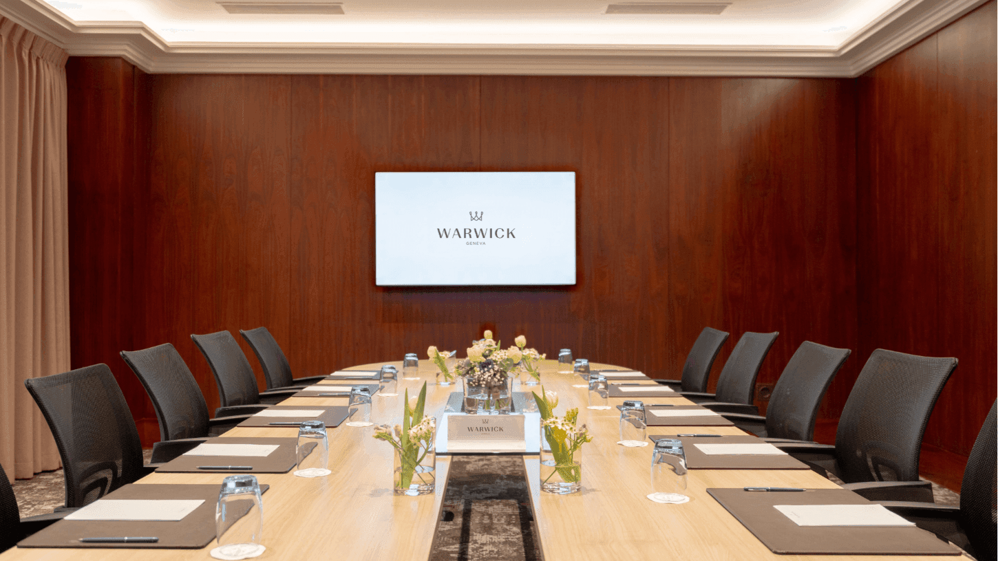 Well-arranged meeting table in Gobelin at Warwick Geneva