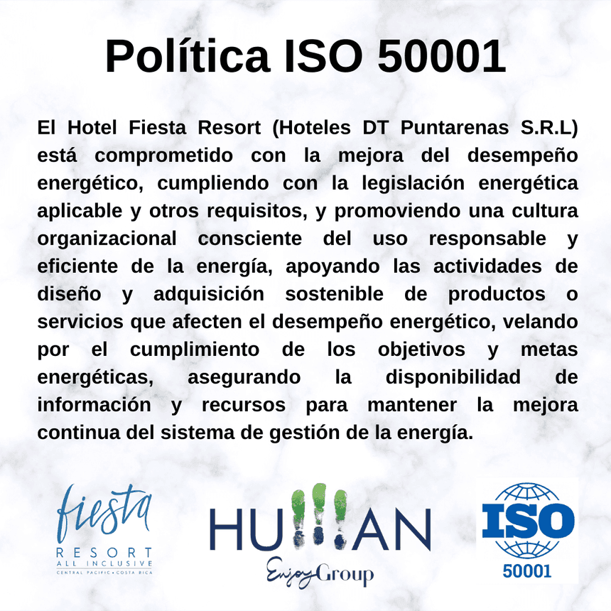 ISO 50001 Policy poster used at Fiesta Resort