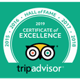 Banner of TripAdvisor Hall of Fame 2019 Certificate of Excellence used at Savannah Beach Hotel