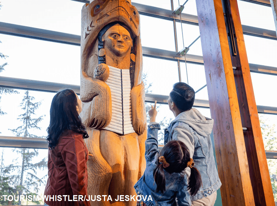 Family exploring a wooden craft near Blackcomb Springs Suites