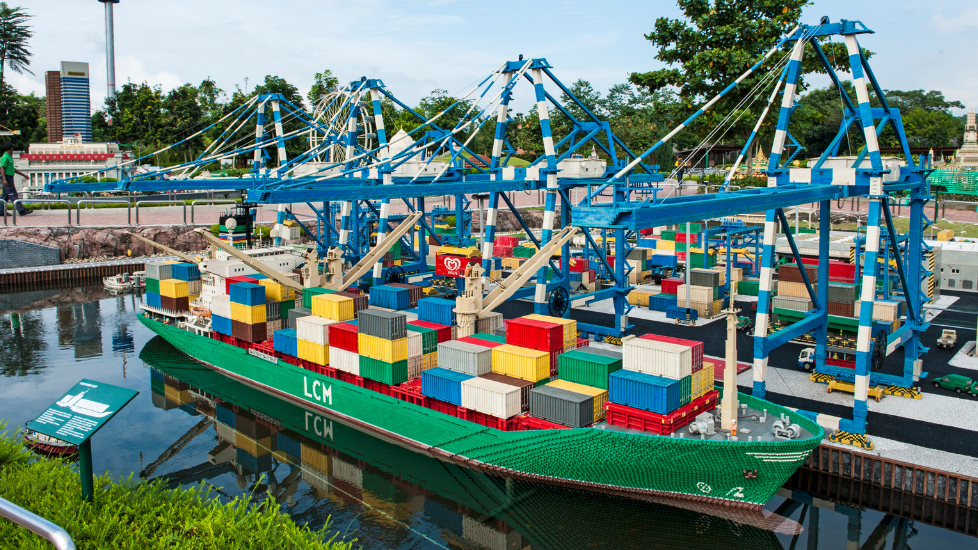 Container port with cranes and a ship in Legoland Malaysia near Sunway Hotel Big Box