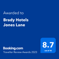 Banner of Traveller Review Awards 2023 used at Brady Hotels Jones Lane