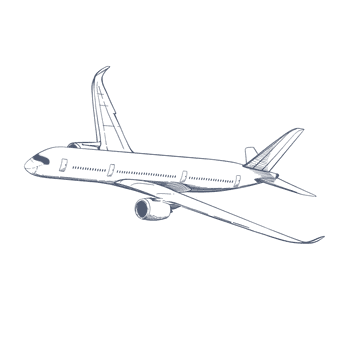 Line drawing of an airplane in flight on a black background at TokaToka Resort Nadi Fiji نادي
