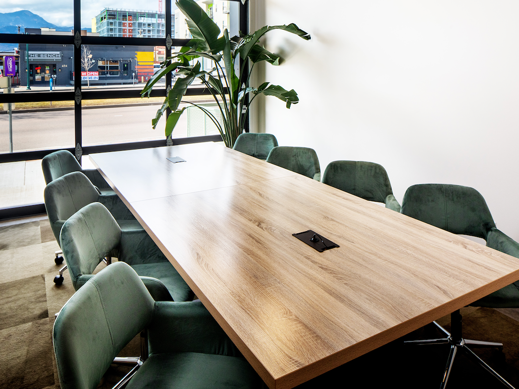 Closeup of Table set up in meeting room at Kinship Landing