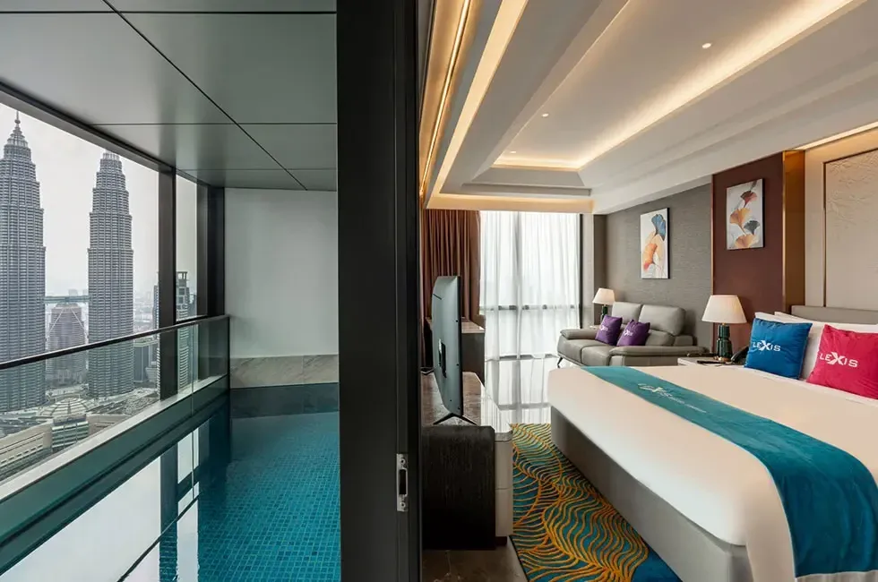 Modern bedroom in the Presidential Suite with a private pool balcony - Imperial Lexis Kuala Lumpur