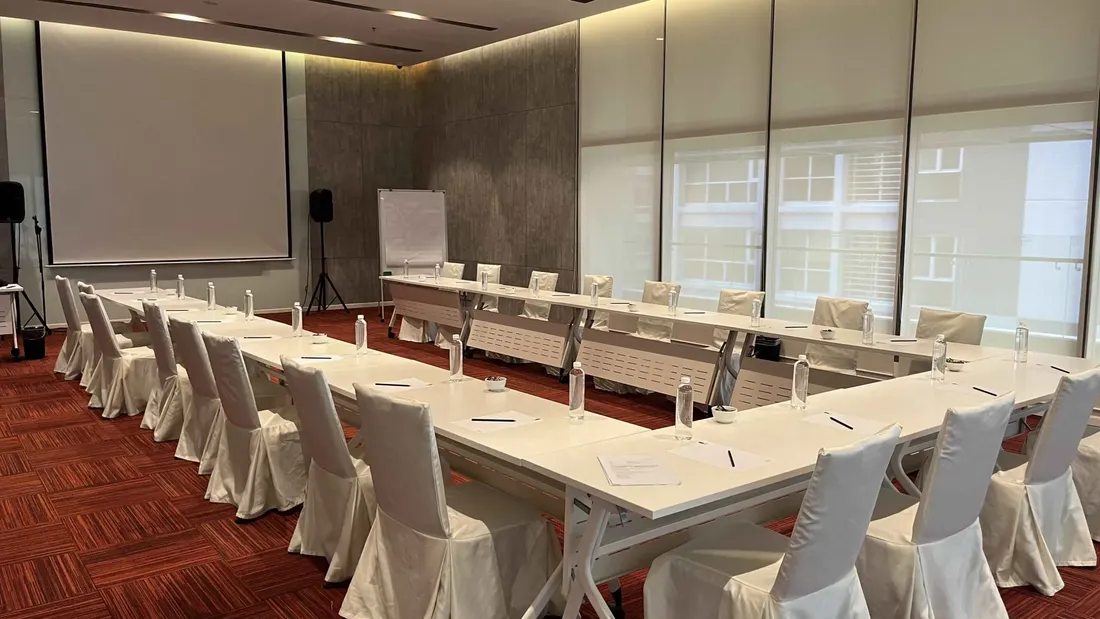 Function Hall - U Shape set-up with digital screen in a meeting room at Sunway Velocity Hotel