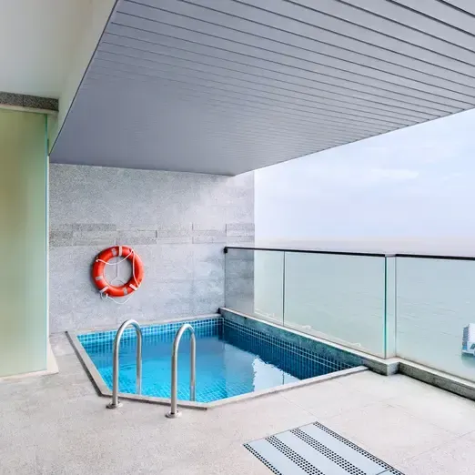 Sky Pool Villa balcony with pool and ocean view at Lexis Hibiscus Port Dickson - Lexis Hotels & Resorts