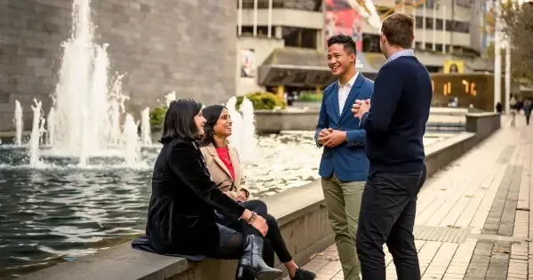 A group of business travellers gather in Melbourne CBD.