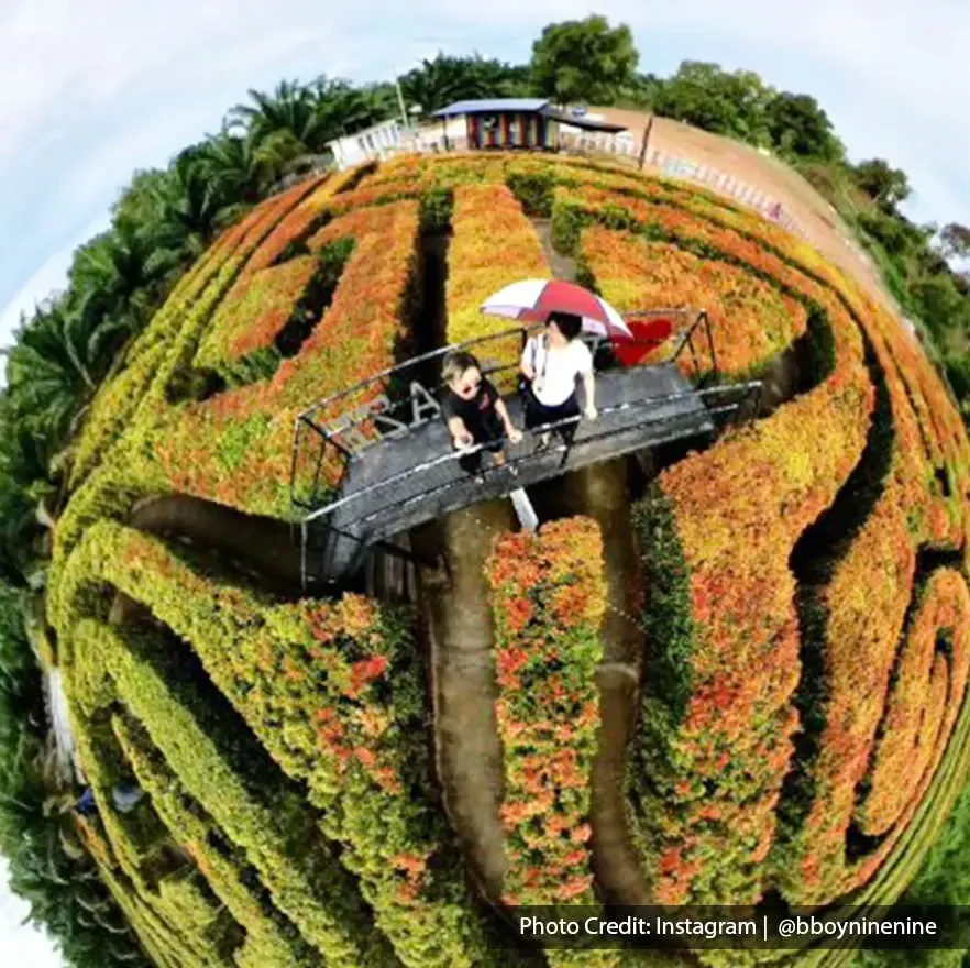 Aerial view of a PD maze garden with visitors – Lexis Hibiscus Port Dickson