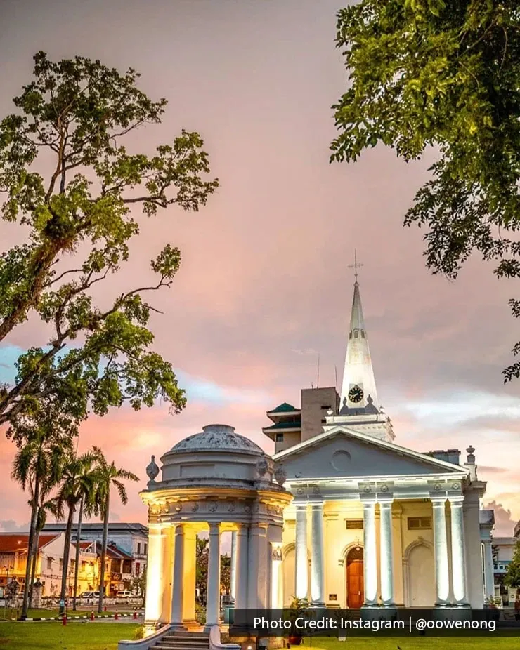 St. George’s Church iconic heritage site surrounded by trees in George Town Penang Malaysia.