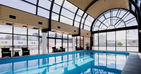 The indoor pool at the Hotel Grand Chancellor, Hobart.