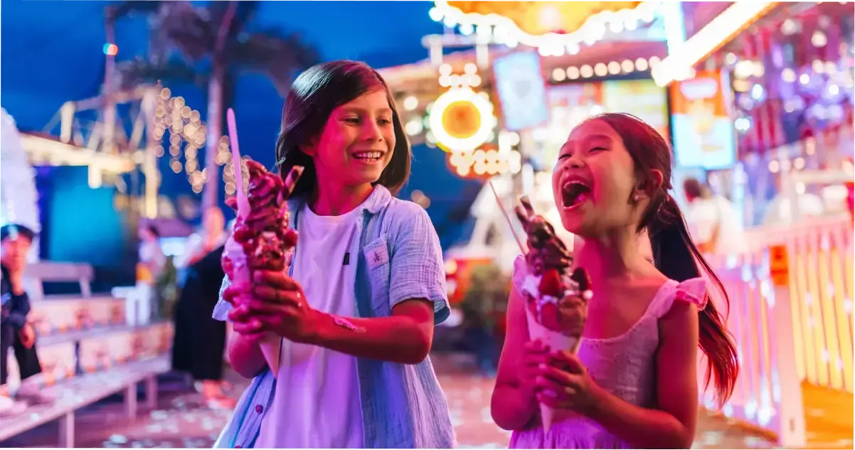 Two kids enjoying ice creams at Eat Street, Brisbane