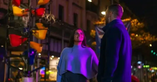 A couple out at night in Wellington.