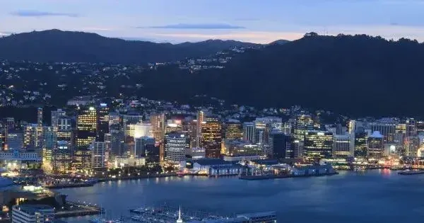 Wellington waterfront and city skyline illuminated at dusk