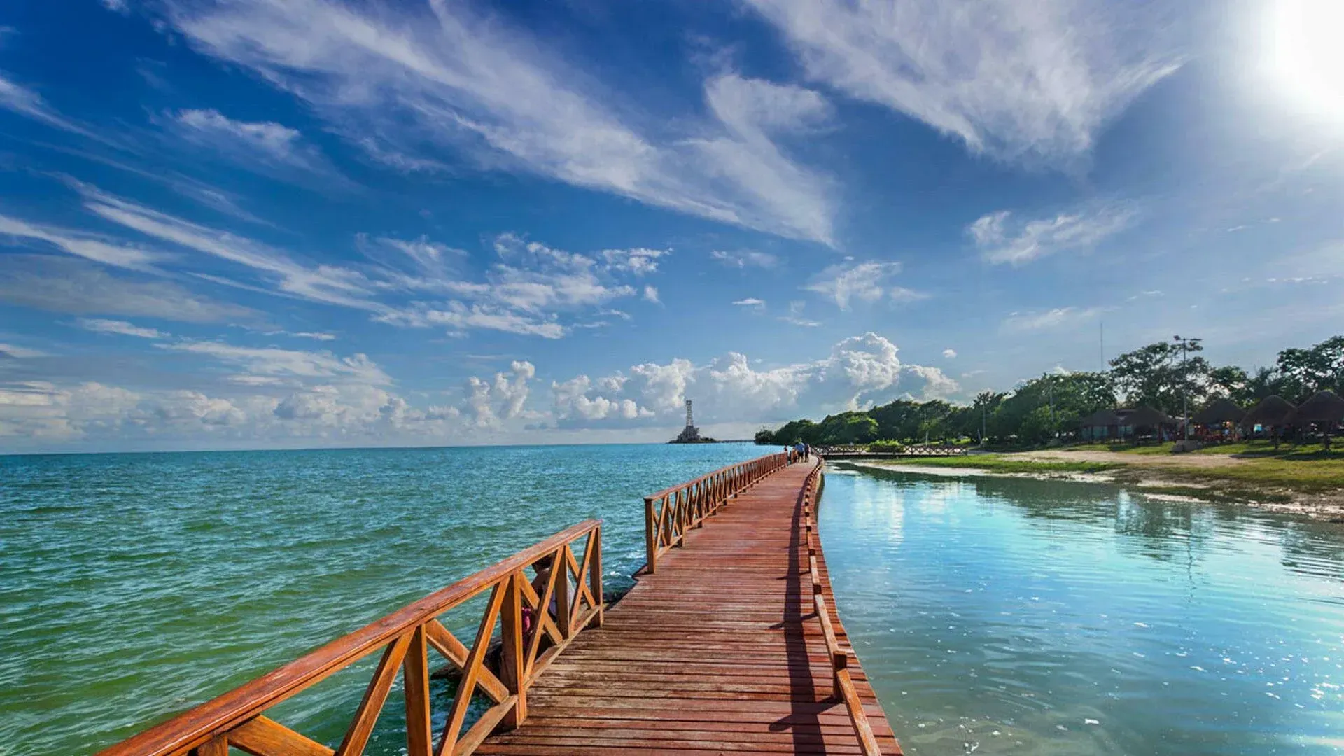 A wood bridge in Chetumal river at The Explorean Kohunlich