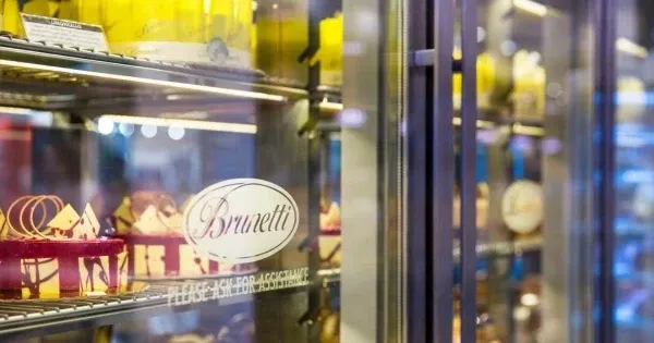 Brunetti shopfront with cakes in the window display