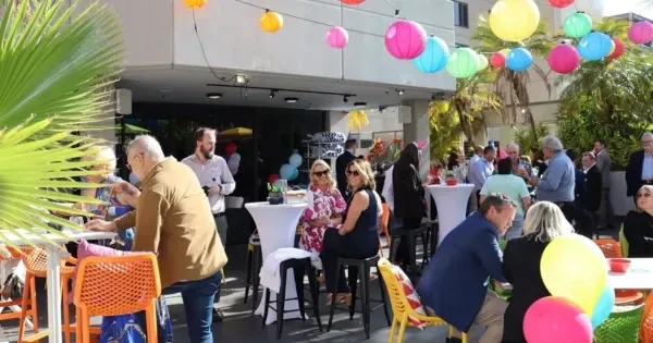 A summer poolside gathering on the deck at Hotel Grand Chancellor Adelaide