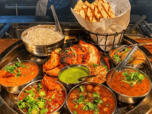 Modern Indian thali at Ghee Indian Kitchen in Downtown Miami