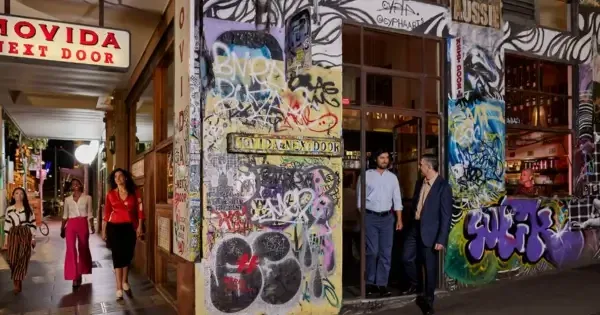 People enjoy the night in Melbourne’s laneway bars and streets