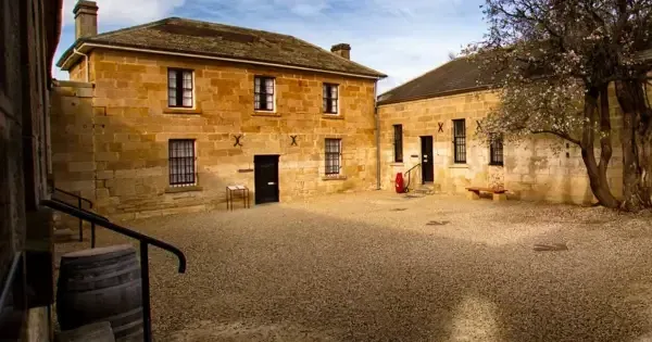 old building with courtyard and barrel