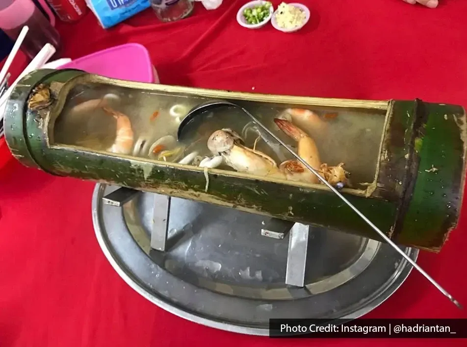 Seafood dish served inside bamboo tube at Hao Kee Seafood Restaurant.