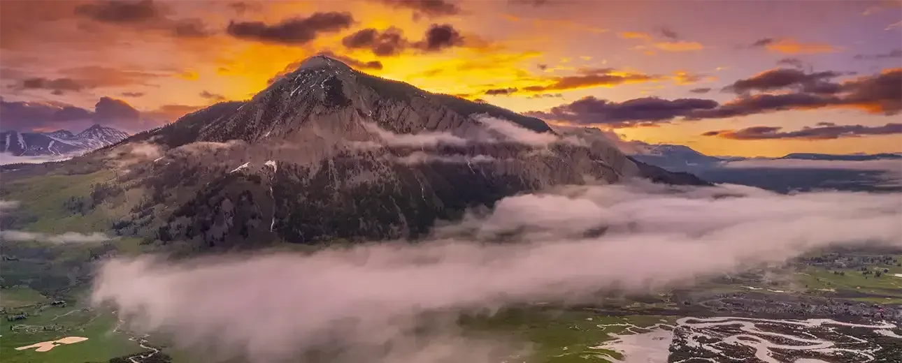 An aerial view of the Mount Crested Butte near the Elevation Hotel Resort and Spa, located in Colorado