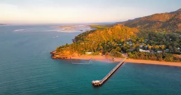 Aerial view of the Magnetic Island jetty on a stunning clear day
