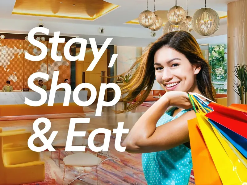 'STAY, SHOP & EAT' poster used at Sunway Velocity Hotel